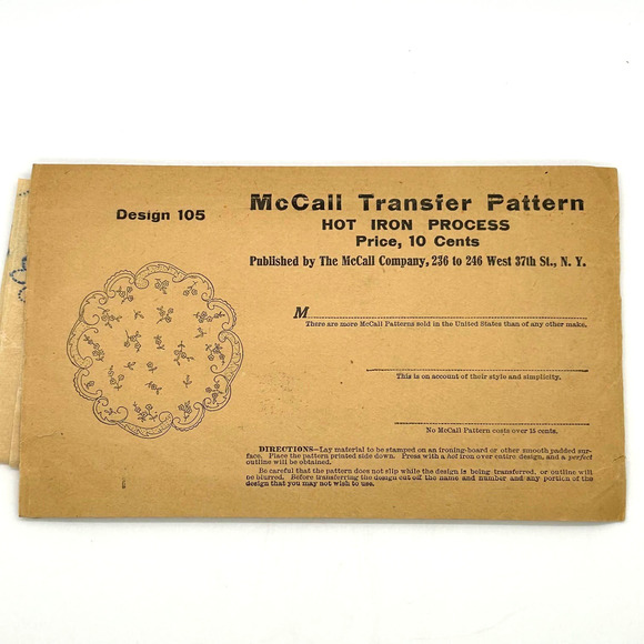 McCalls Vintage Mail Order Hot Iron Transfer Pattern Design #105 - Picture 1 of 6